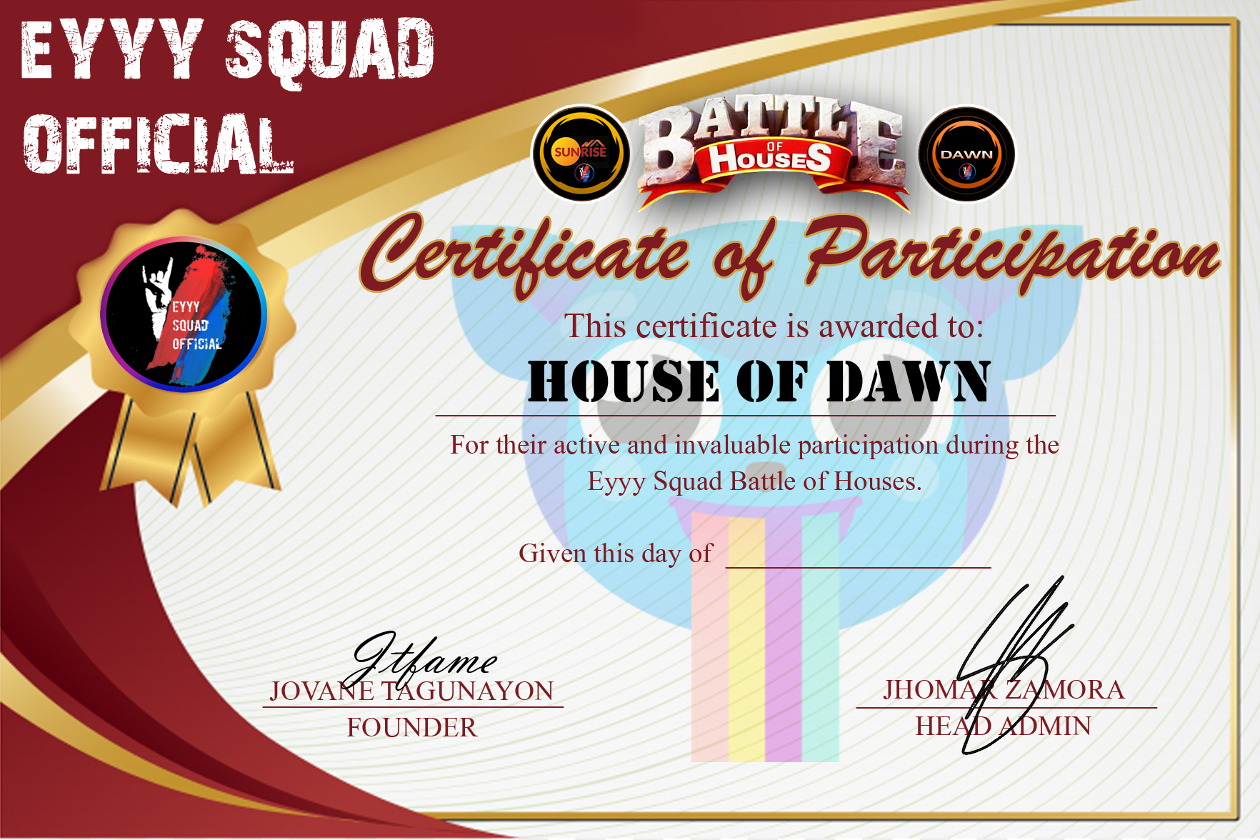 HOD certificate blank